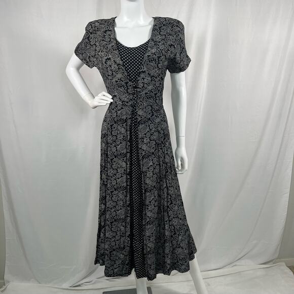 Vintage S. Roberts Navy and White Short Sleeve Layered Maxi Dress 7/8 - Picture 1 of 6